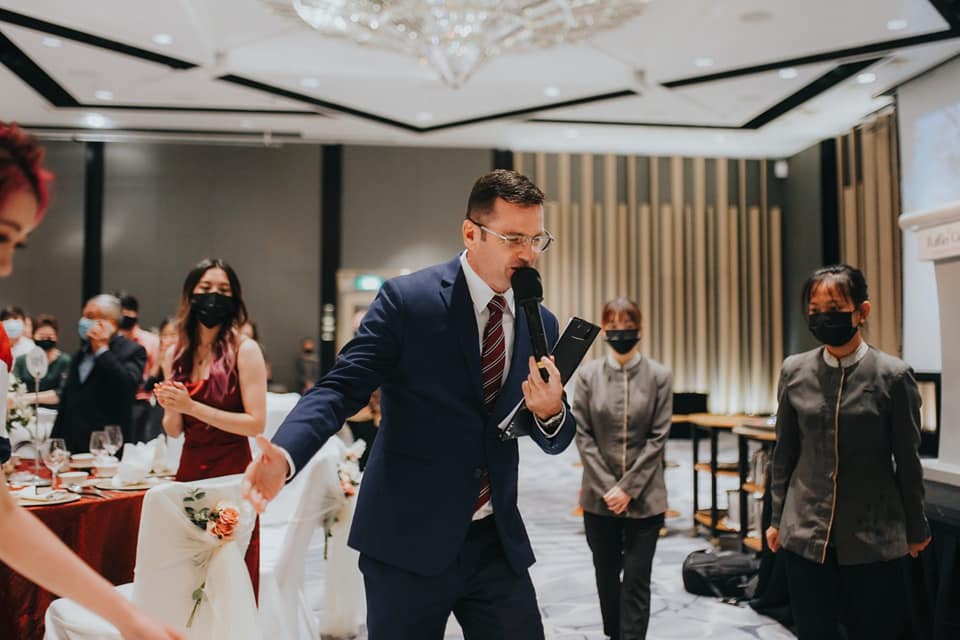 Shaun acting as Wedding Emcee